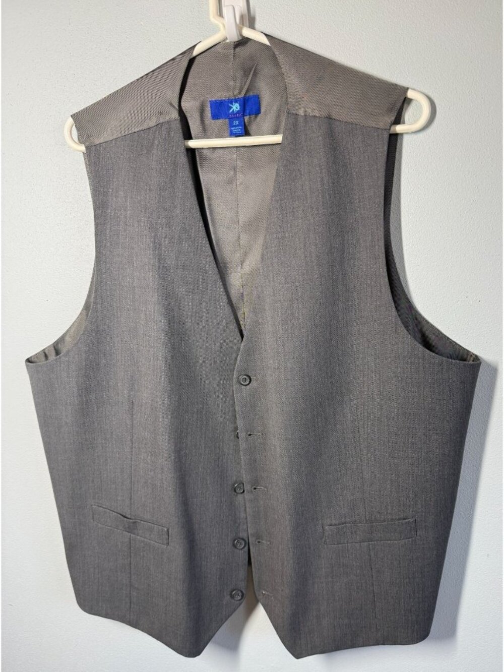 Egara Mens 2X‎ Gray 100% Wool Suit Vest Button Front Formal Dress Waistcoat